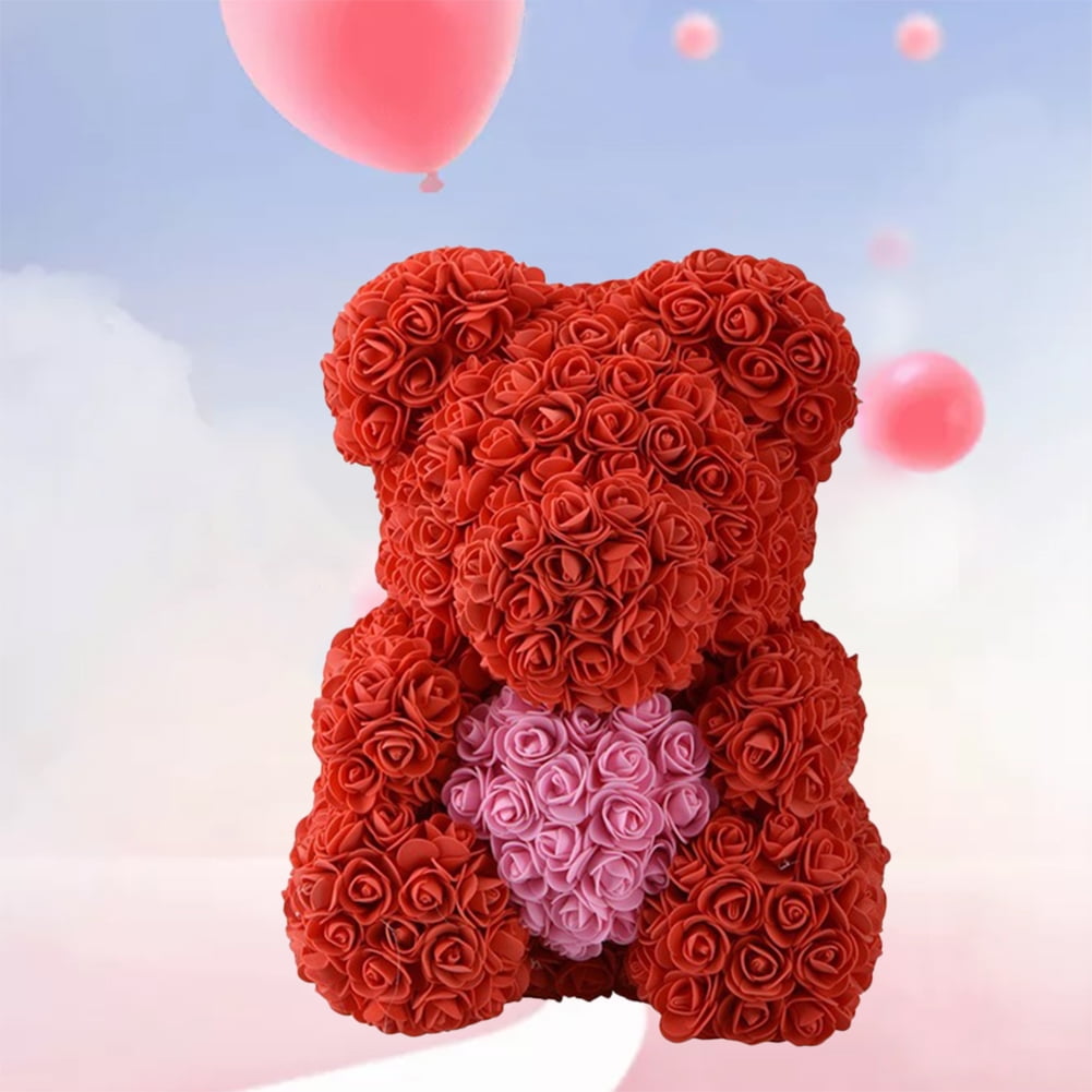 Teddy Rose Bear With Hearts Gift For Valentine Birthday In Box Crown LED Light